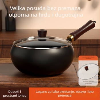 Wok od finog željeza, bez premaza, s drvenim poklopcem, dubina 10,5 cm