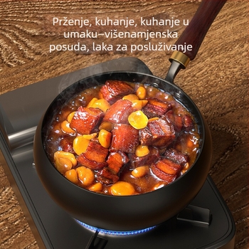 Wok od finog željeza, bez premaza, s drvenim poklopcem, dubina 10,5 cm