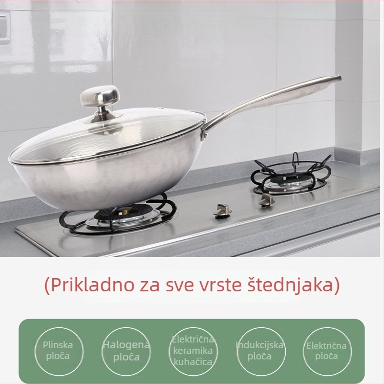 Wok od čistog titana, ručno kovan, bez premaza, višeslojno dno