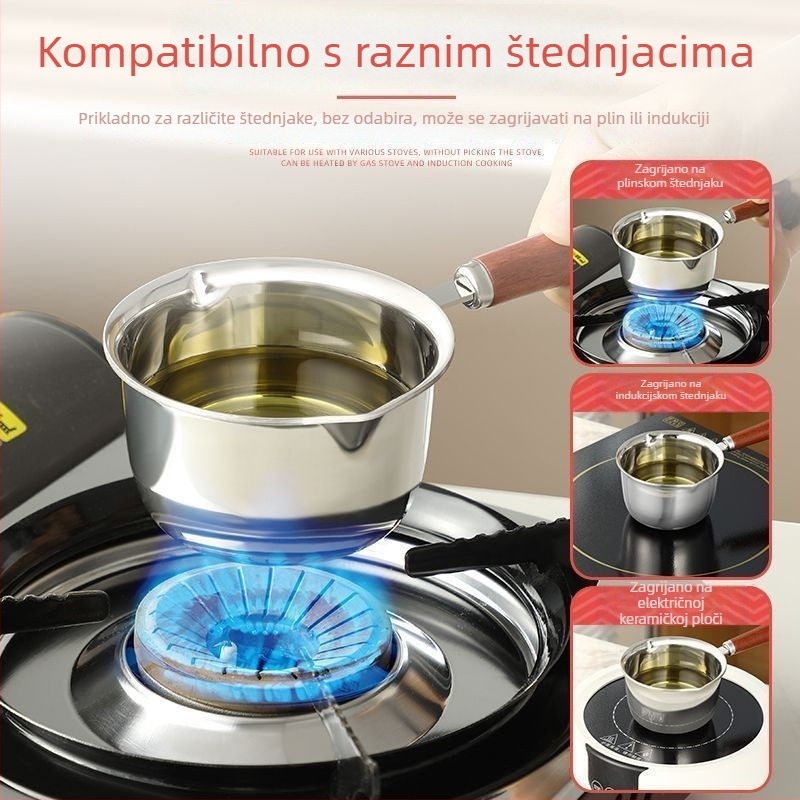 Lonac za izlijevanje ulja od 316 nehrđajućeg čelika — bez poklopca, bez premazivanja, višeslojno dno, kompatibilan s plinskim i indukcijskim pločama