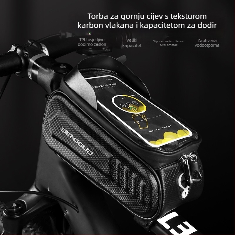 Jumping Fruit BG-0828 Torba za prednju cijev bicikla s čvrstim kućištem i prozorom osjetljivim na dodir, vodootporan pretinac za telefon