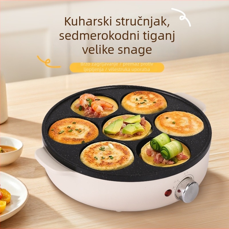 Tiganj za omletu sa sedam rupa, medicinski kamen, non-stick, električni, staklena poklopac
