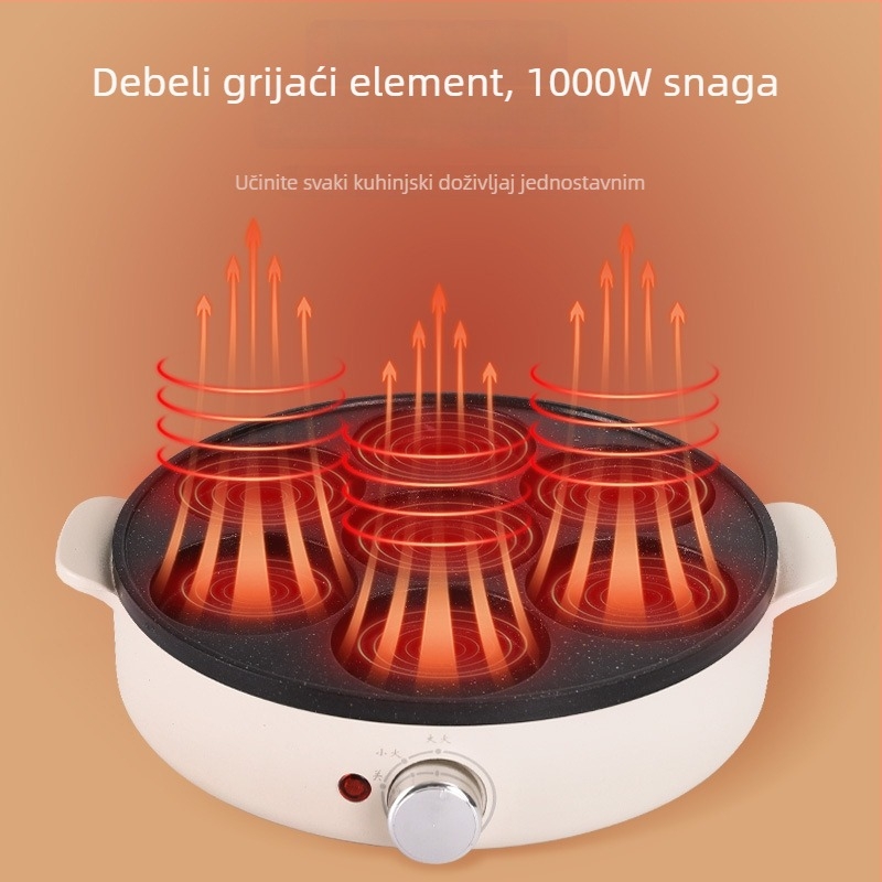 Tiganj za omletu sa sedam rupa, medicinski kamen, non-stick, električni, staklena poklopac