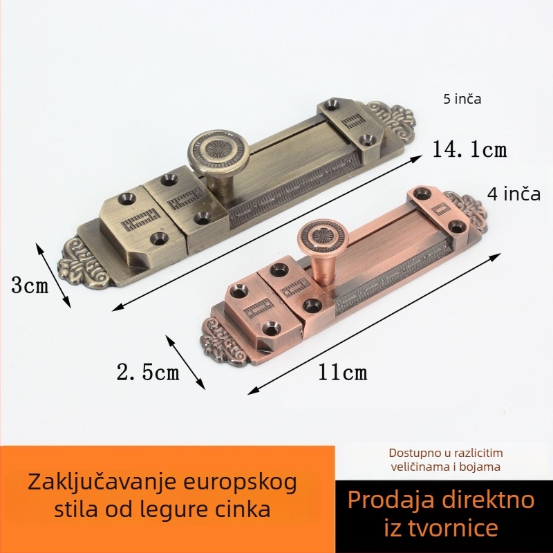 Vrata zasun bolc od cinkove legure, model 8203, tip A, elektroplatirani završetak, starinski stil