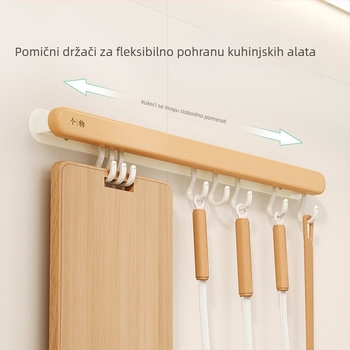 Zidni kuhinjski vješak bez bušenja — vodilica za posuđe, višefunkcionalno skladište; Materijal: ugljični čelik; Obrada: anodna oksidacija; Stil: moderni minimalistički