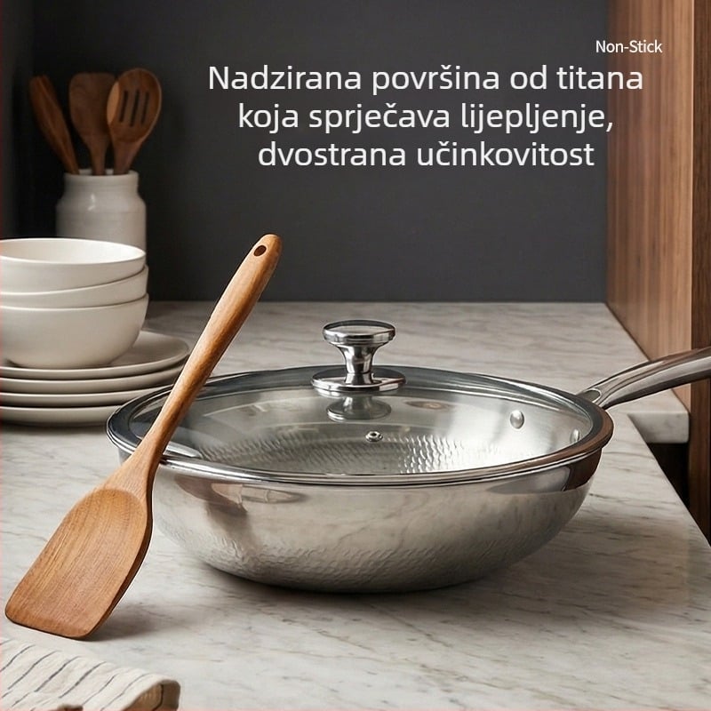 Tiganj/lonac od čistog titana, bez premaza, kaljena tekstura 32, pogodna za plin i indukciju, stakleni poklopac