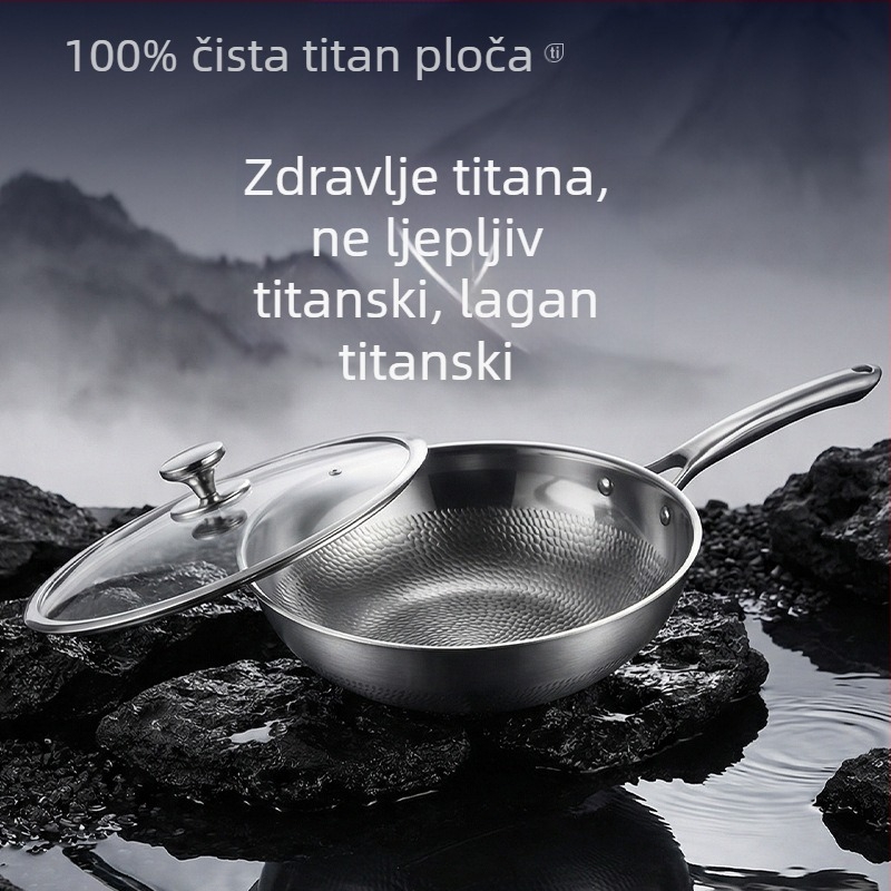 Tiganj/lonac od čistog titana, bez premaza, kaljena tekstura 32, pogodna za plin i indukciju, stakleni poklopac