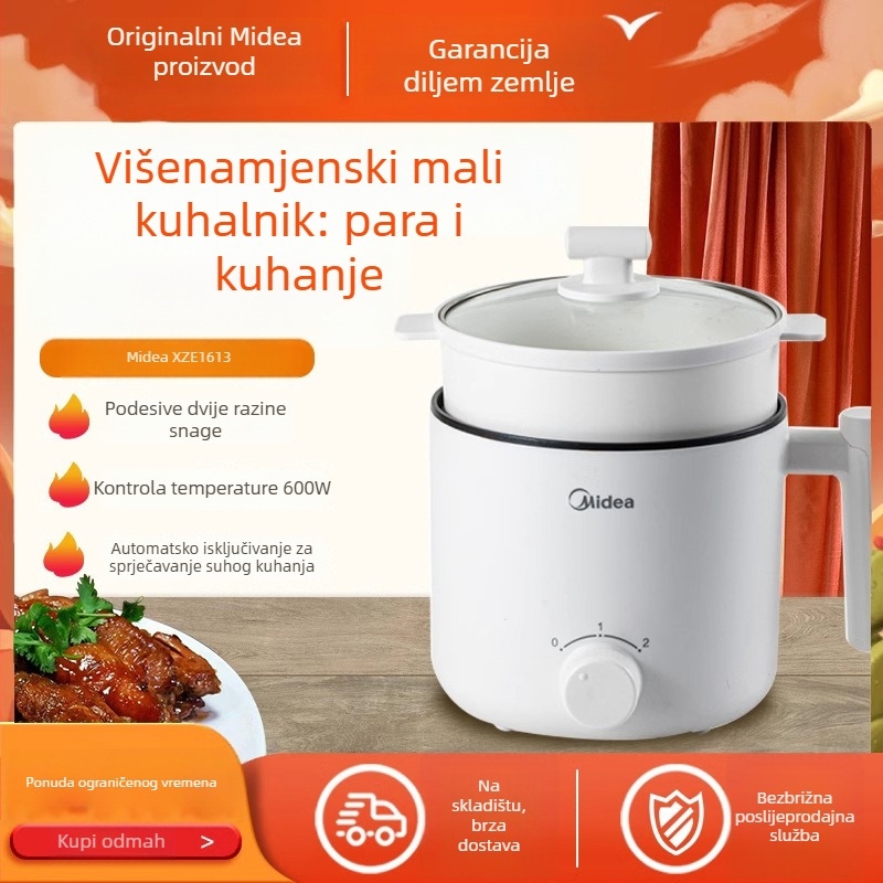 Električna kuhalna posuda s funkcijama grill i shabu-shabu; kapacitet do 2 L; unutarnja posuda s premazom protiv ljepila; upravljanje gumbom; pogodno za studentske domove