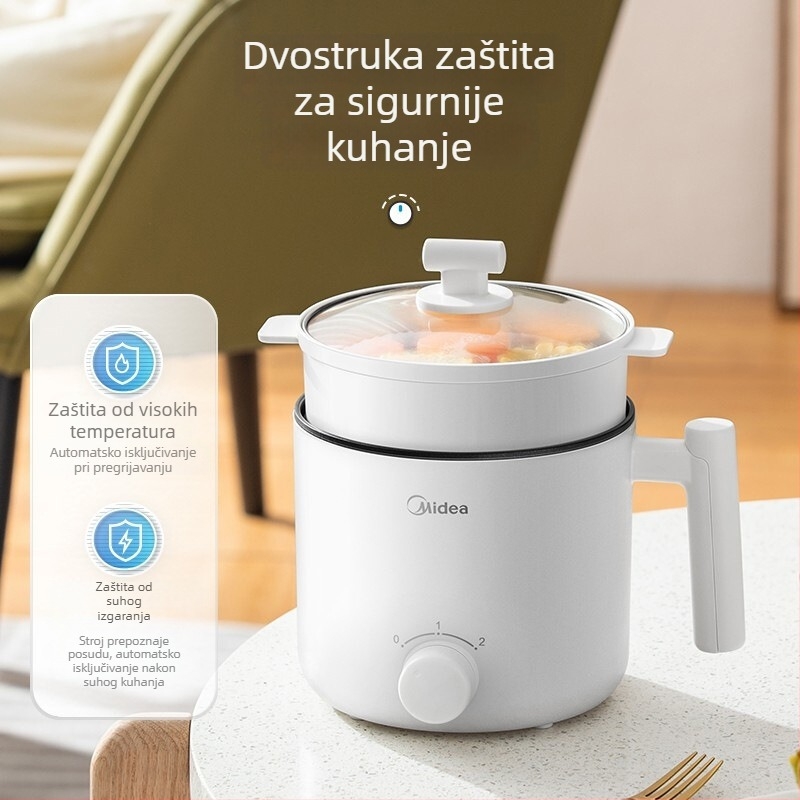 Električna kuhalna posuda s funkcijama grill i shabu-shabu; kapacitet do 2 L; unutarnja posuda s premazom protiv ljepila; upravljanje gumbom; pogodno za studentske domove
