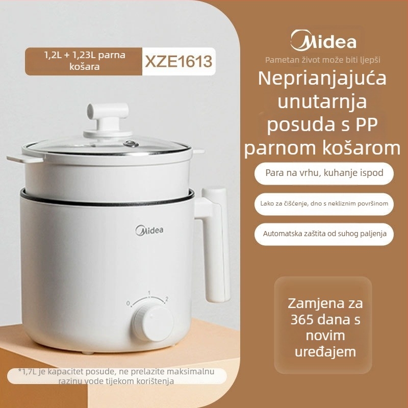 Električna kuhalna posuda s funkcijama grill i shabu-shabu; kapacitet do 2 L; unutarnja posuda s premazom protiv ljepila; upravljanje gumbom; pogodno za studentske domove