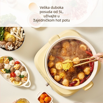 Douhe električni višenamjenski lonac za hot pot, 5 L kapacitet, 1500 W, unutarnja posuda od legure, funkcije: para, kuhanje, dinstanje, prženje