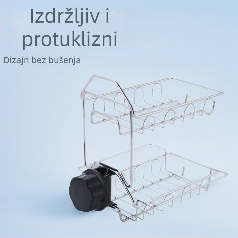 Kuhinjski regaľ za sudoper – montaža bez bušenja, zidni, višestruka namjena, nehrđajući čelik 201, moderan minimalistički stil