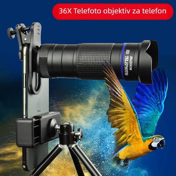 36x monokularni telefoto objektiv za mobitel – HD, podesiva ostrost, vanjski set kamere; 10x povećanje, vidno polje 8.8°, promjer zjenice 7.7 mm, razmak zjenice 2.4 mm