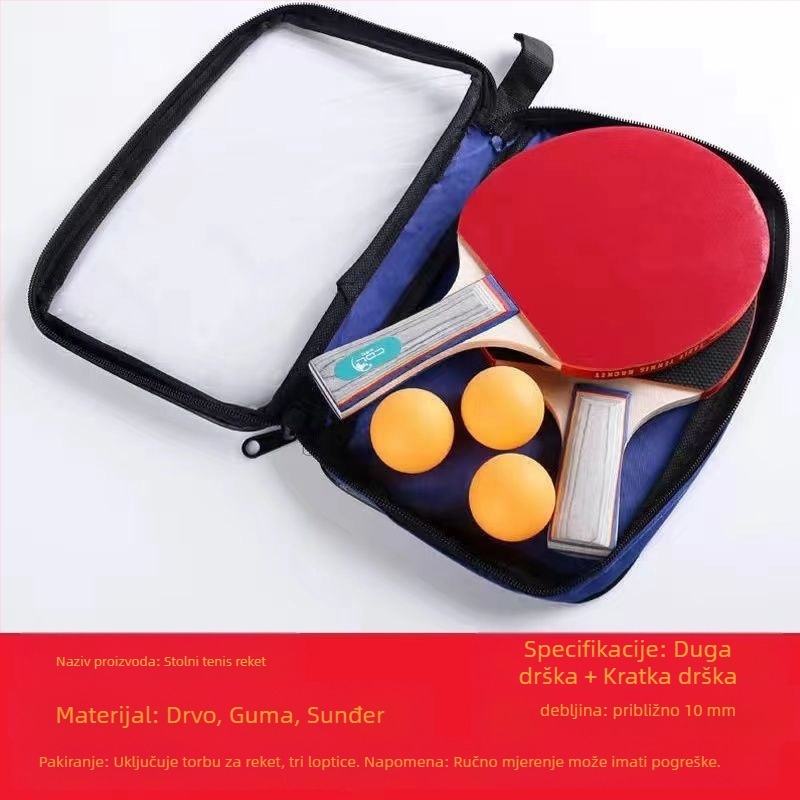 Set raketa za stolni tenis za početnike – dvostruka guma, Long-Glue guma, PE jezgra, prilagođeni logotip