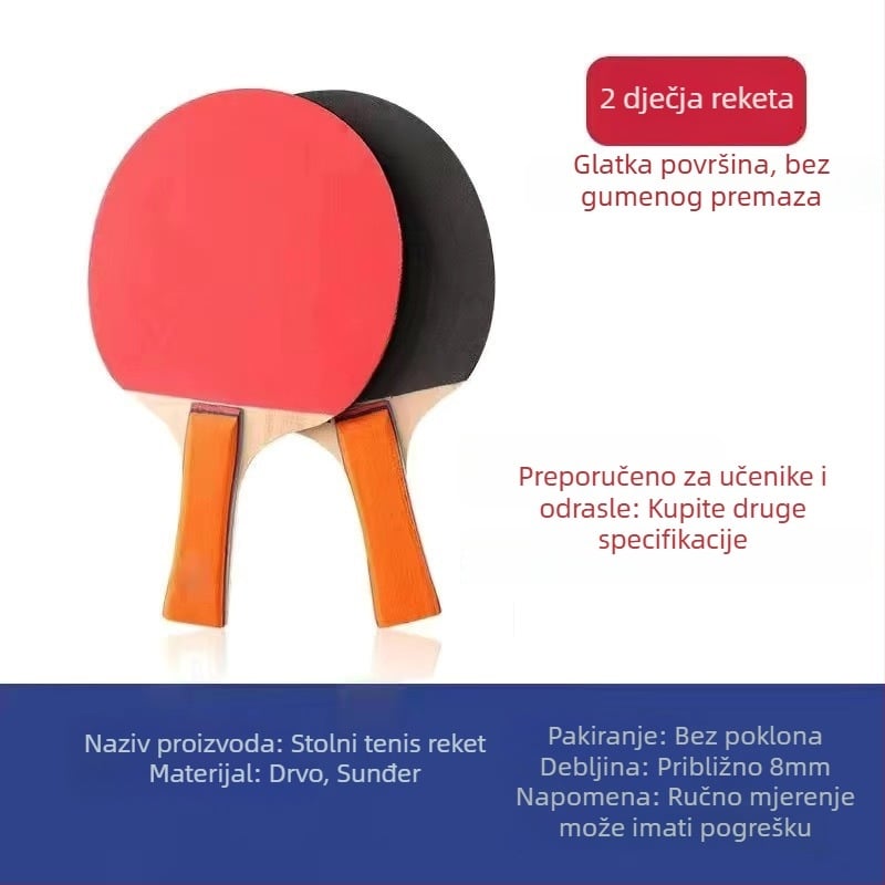 Set raketa za stolni tenis za početnike – dvostruka guma, Long-Glue guma, PE jezgra, prilagođeni logotip