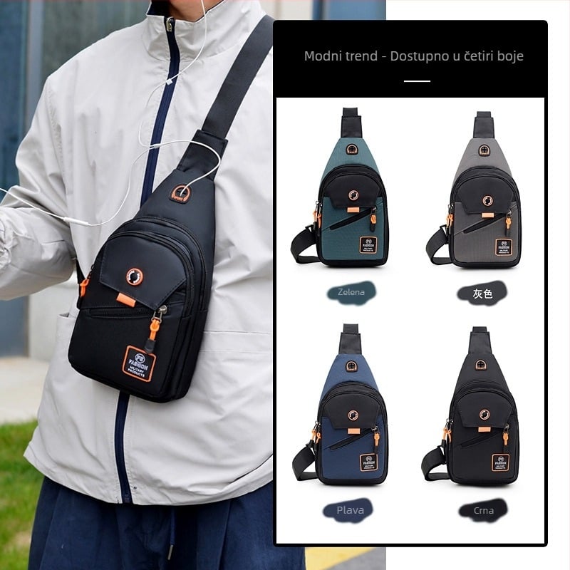 Muška torba na prsa - gradski stil, Oxford tkanina, vodootporna, uzorak s slovima, podstava od poliesteru
