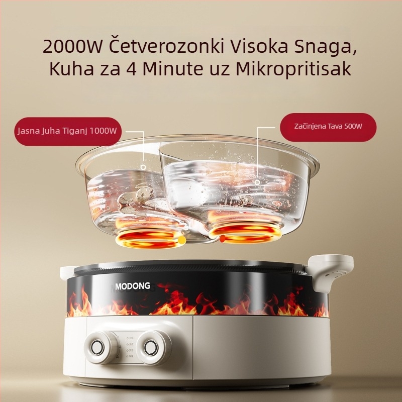 Električna posuda za hot pot, 8 L kapaciteta, 1500 W, za 5–6 osoba, dubina unutarnjeg spremnika 7 cm, funkcija sprječavanja suhog kuhanja