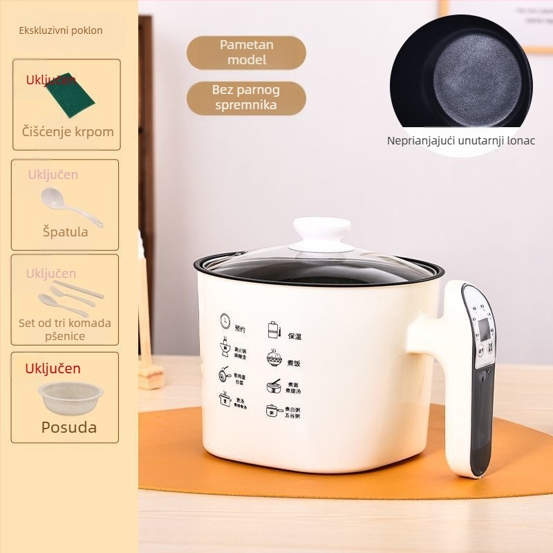 Višenamjenski električni lonac — Snaga do 800 W; Tijelo od stakla visokog borosilikata; Unutarnja posuda od porcelanskog kristala; Mikroprocesorsko upravljanje; Napon 110V