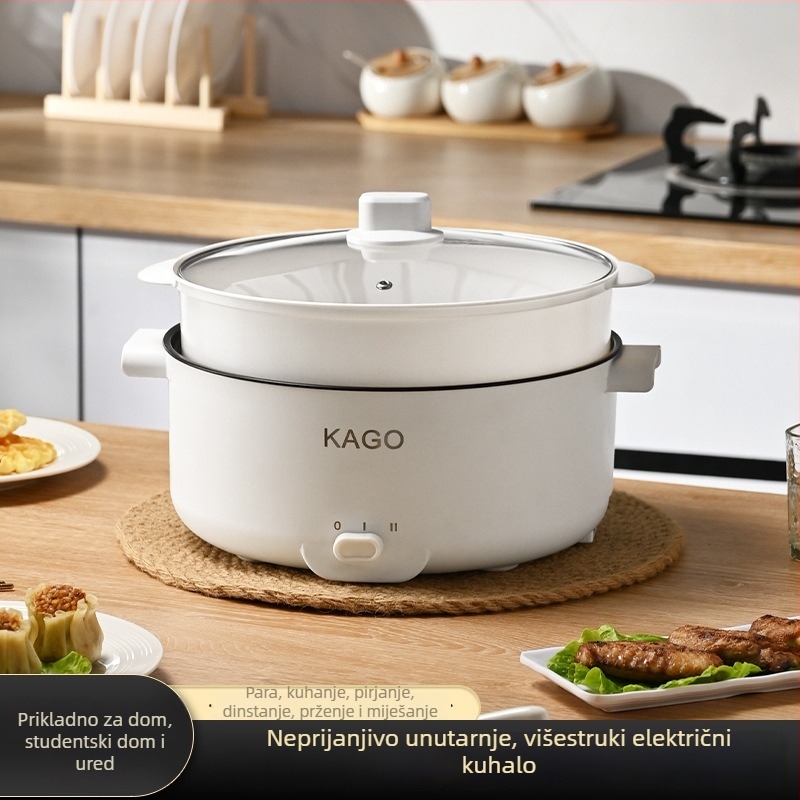 Električna posuda za topla jela velike kapacitete, 800W, 2–3 L, unutarnja posuda od nehrđajućeg čelika, višefunkcionalna: kuhanje, dinstanje, lagano kuhanje, hot pot, funkcija protiv isušivanja