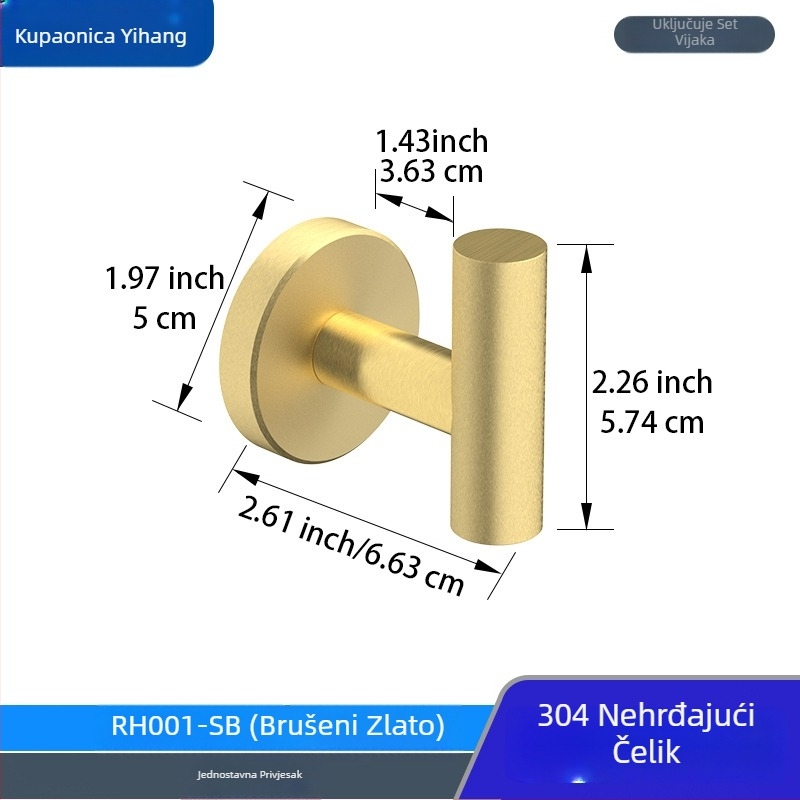 Kupaonski set od četiri komada od nehrđajućeg čelika s kromiranim premazom — zidni stalak za pohranu, vješalice, držač za toaletni papir, držač ručnika
