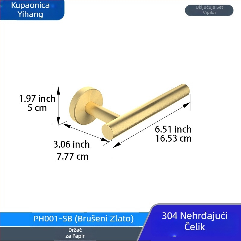 Kupaonski set od četiri komada od nehrđajućeg čelika s kromiranim premazom — zidni stalak za pohranu, vješalice, držač za toaletni papir, držač ručnika