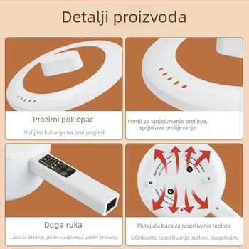 Električna posuda za studentski dom - kapacitet 2-3 L, unutarnji keramički emajlirani lonac, snaga ispod 800 W, višenamjenska: prženje, kuhanje, dinstanje.
