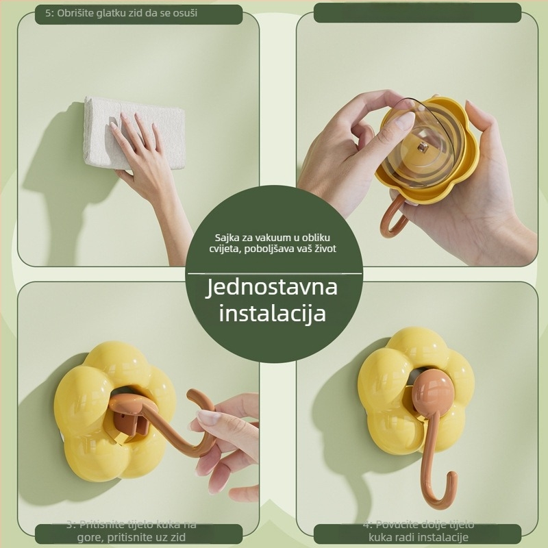 Zidna kuka s vakuumom u obliku cvijeta – bez bušenja, za kupaonicu i kuhinju; Materijal: plastika; Težina: 50 g; Proizvodni postupak: ubrizgavanje; Stil: Svijetli luksuz