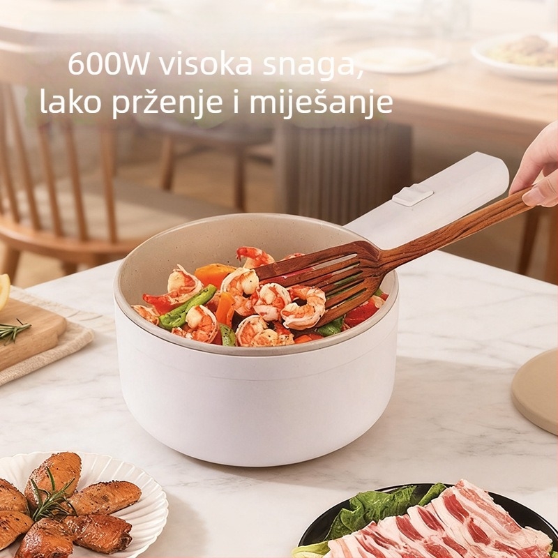 Višenamjenski električni kuhalo za studentski dom – kuhanje rezanaca i hot pot, keramički unutarnji spremnik, mehaničko upravljanje, 2 L kapaciteta, 2–3 porcije, čišćenje sve-u-jednom, brz par, grill i shabu-shabu