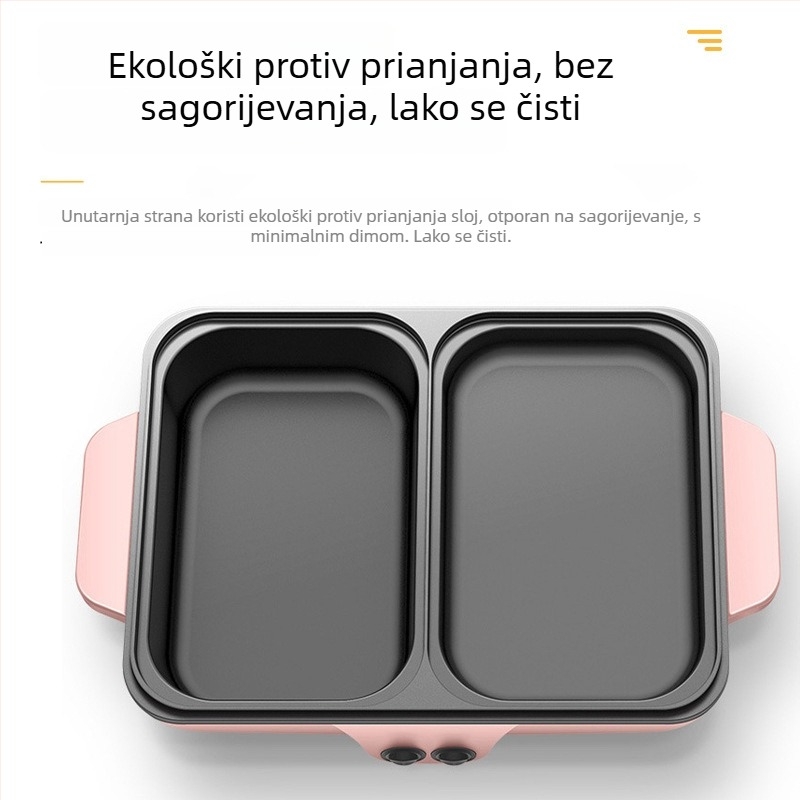 Električna posuda za kuhanje i grill za studentski dom, kompaktni višenamjenski kućanski uređaj, kapacitet 1–2 L, snaga 1200–1500 W, metalno kućište, upravljanje gumbom
