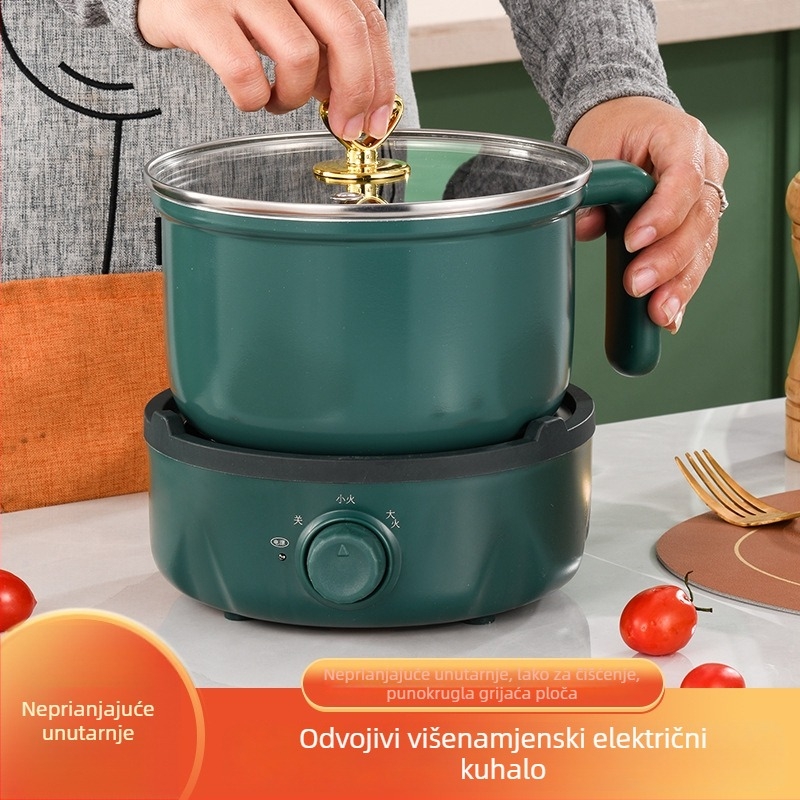Mini električni lonac za kuhanje rezanaca | 800W, 1–2 L kapacitet, unutarnja posuda od nehrđajućeg čelika, dubina 8 cm, mehaničko upravljanje