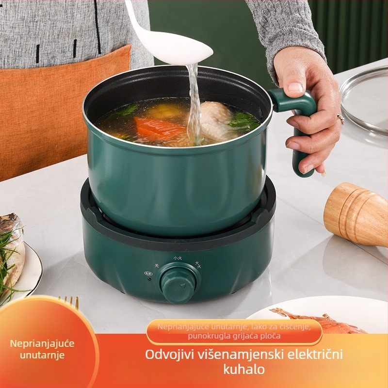 Mini električni lonac za kuhanje rezanaca | 800W, 1–2 L kapacitet, unutarnja posuda od nehrđajućeg čelika, dubina 8 cm, mehaničko upravljanje