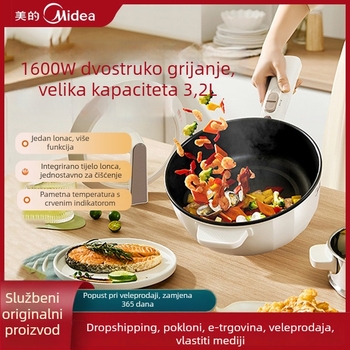 Električni wok s neprijanjajućim premazom, višefunkcionalna kuhala posuda, 3–4 L, snaga 1001–1200 W, funkcija sprječavanja suhog grijanja, mehaničko upravljanje