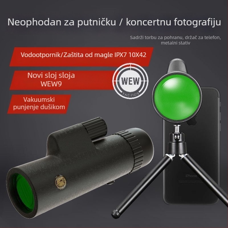10x42 profesionalnog razreda monocularni teleskop s izuzetno jasnim noćnim vidom pri slabom osvjetljenju i punim optičkim staklom