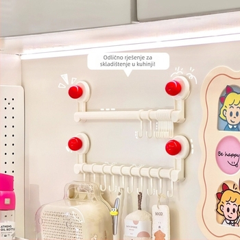 Zidni držač kuhinjskih alata s usisnim čašicama, bez bušenja, multifunkcionalni organizator za žlice i lopatice; Materijal: PP+PET; Težina: 300 g; Završna obrada: sprej boja; Stil: moderni minimalistički