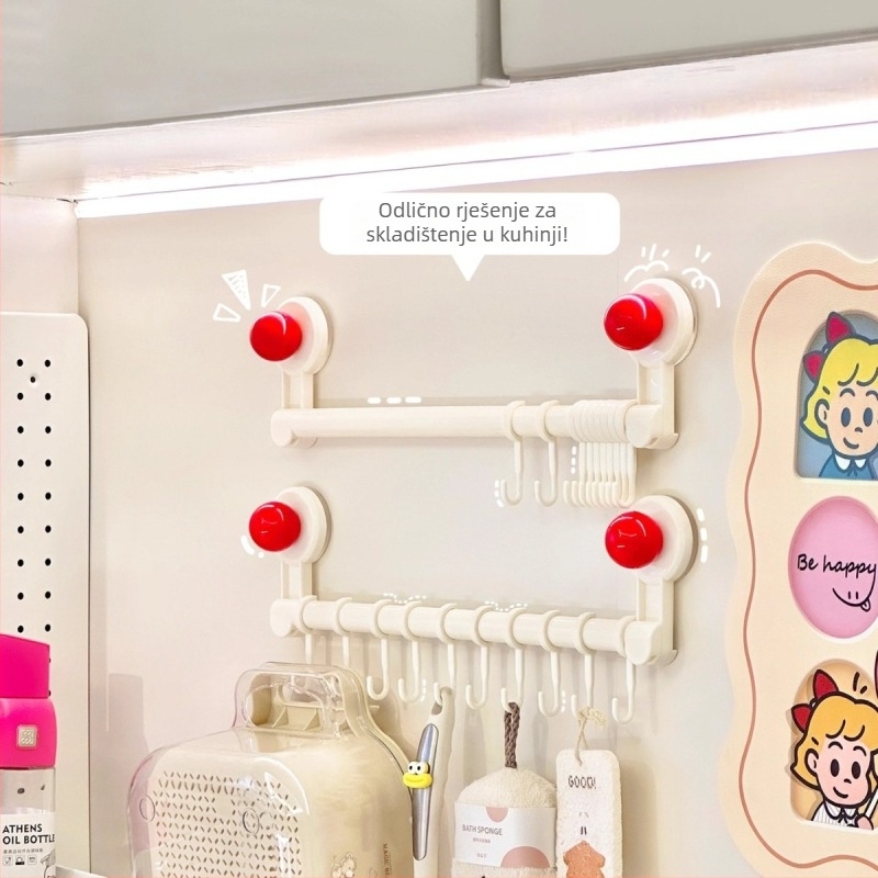 Zidni držač kuhinjskih alata s usisnim čašicama, bez bušenja, multifunkcionalni organizator za žlice i lopatice; Materijal: PP+PET; Težina: 300 g; Završna obrada: sprej boja; Stil: moderni minimalistički