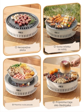 Explorer Prijenosni štednjak • Nehrđajući čelik • 2 kg • Pogodno za 3–5 osoba • Model TXZ-HK5001: Višestruka upotreba – napajanje iz mreže ili ugljena