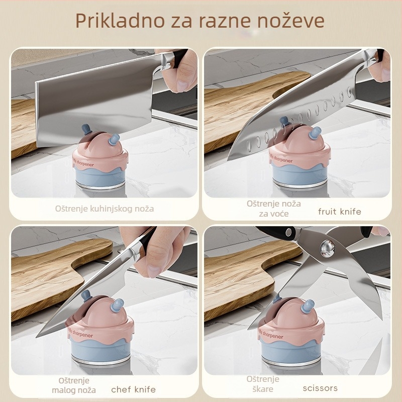 Oštrač noževa s podstavkom na vakuum – za kućnu upotrebu, za kuhinjske nože i škarice, ABS tijelo i keramički abraziv