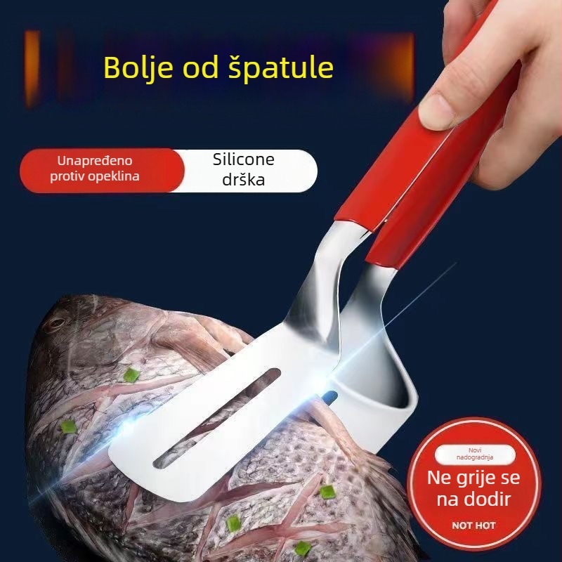 Dvostruka spatula-klips za hranu – 304 nehrđajući čelik, visoka otpornost na temperaturu, zaštita od opeklina, drška od nehrđajućeg čelika i silikona