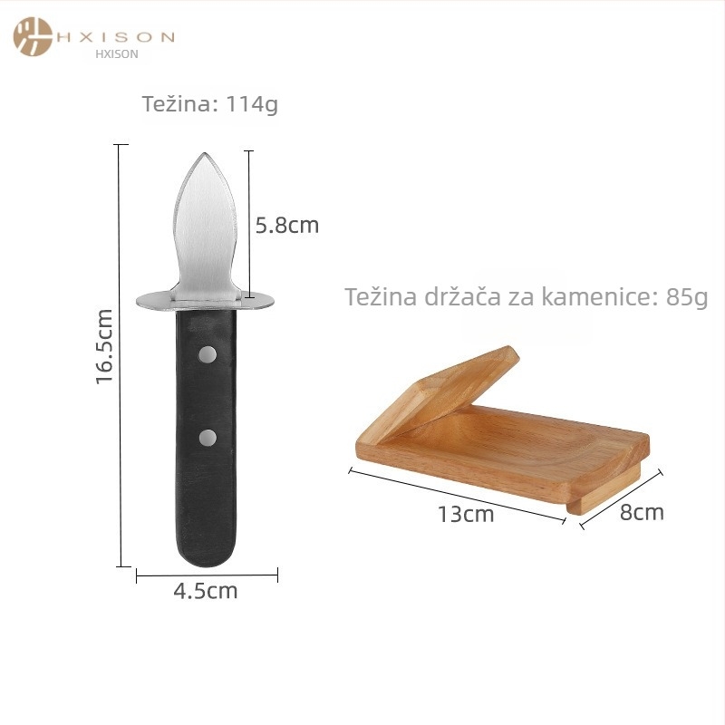 Nož za kamenice s oštricom od nehrđajućeg čelika i drvenom drškom, debela oštrica