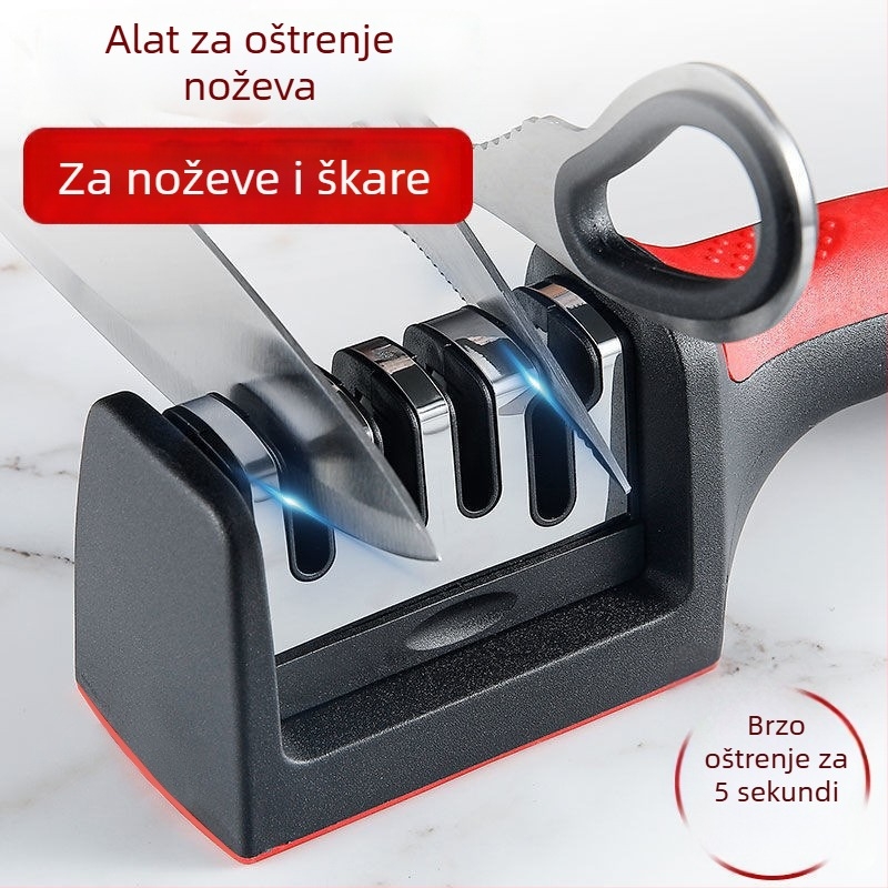 Ostrivač nože s četiri stupnja, brzo oštrenje kuhinjskih noževa i škara, PP materijal, otisnuti logotip, prilagodljiva privatna marka