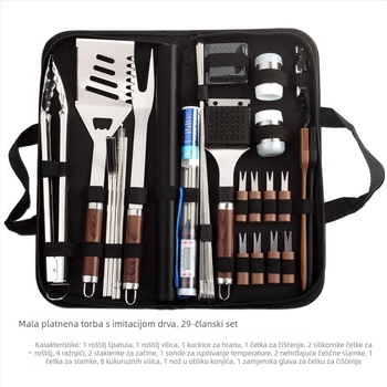 Set BBQ alata od nehrđajućeg čelika, nož, kliješta, četka, vilica i lopatica (10 kom.)