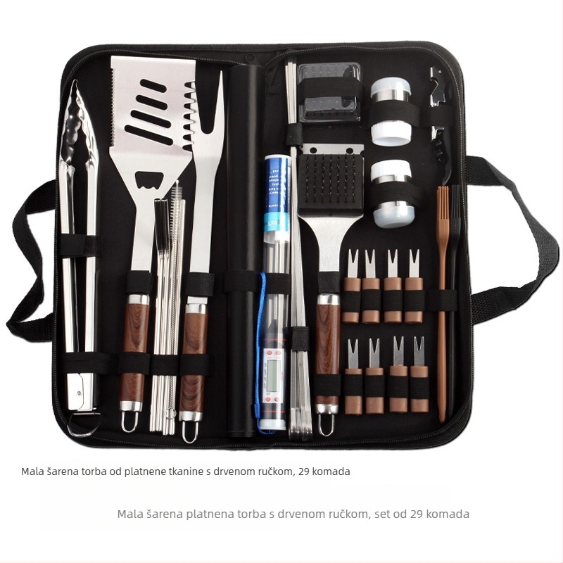 Set BBQ alata od nehrđajućeg čelika, nož, kliješta, četka, vilica i lopatica (10 kom.)