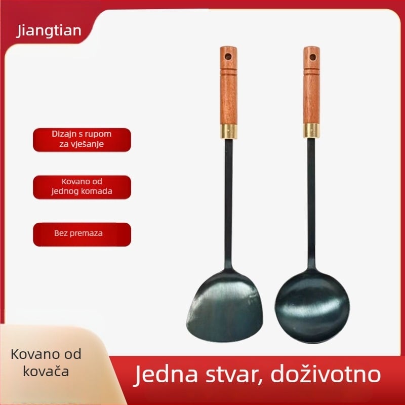 Set metalnih spatula i žlica sa Sabri drškom od drva, teppanyaki kuhinjski pribor, otporan na visoke temperature