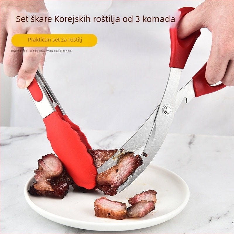 Set za roštilj sa silikonskom četkom, nožem i klipsom od nehrđajućeg čelika (Moderan minimalistički stil)