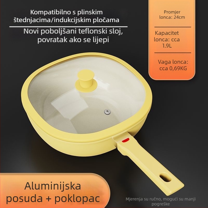 Keramička ne-prijanjajuća wok, kvadratna posuda od željeza za indukciju i plin, 1–3 kg, premium kvaliteta