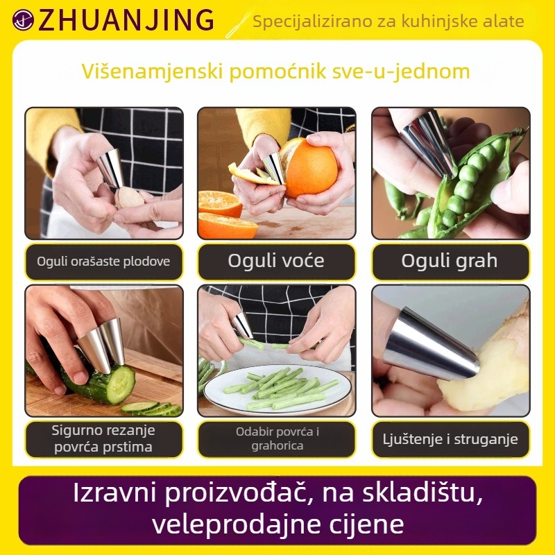 Zaštitna rukavica od nehrđajućeg čelika za povrće — višenamjenski alat za guljenje i ljuštenje, pogodna za češnjak, edamame i grah, s podesivom veličinom