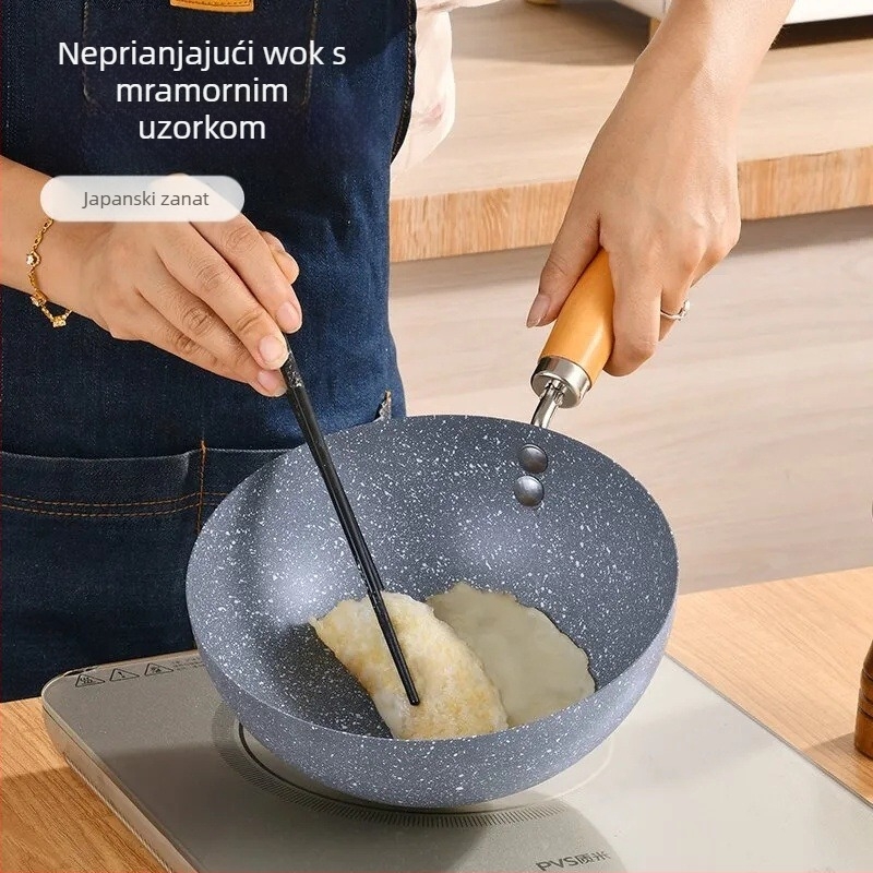 Wok s neprijanjajućim premazom, japanskog stila, od kovanog željeza, dubina 8,5 cm (470 g)