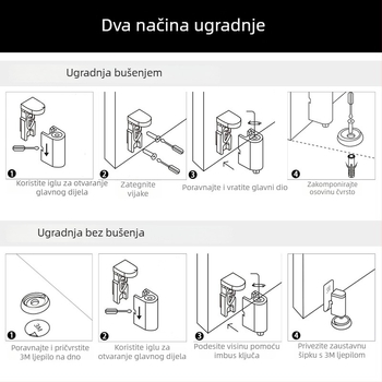 Magnetska zaporni vrata za staklena vrata, podna montaža, bez bušenja, cinkov spoj, brušeni završni sloj
