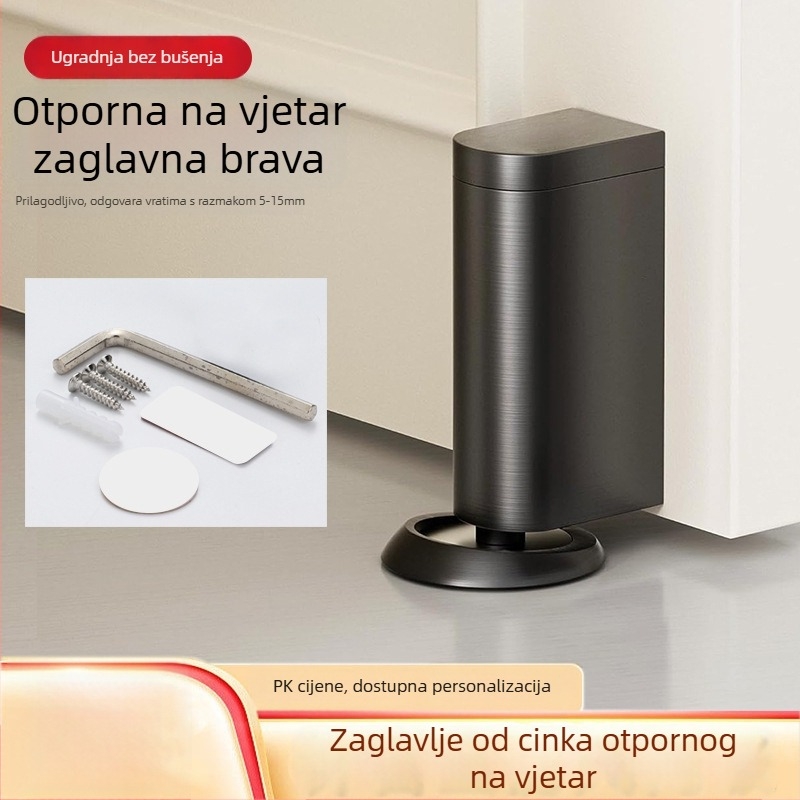 Magnetska zaporni vrata za staklena vrata, podna montaža, bez bušenja, cinkov spoj, brušeni završni sloj