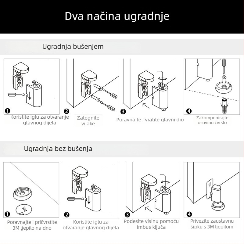 Magnetska zaporni vrata za staklena vrata, podna montaža, bez bušenja, cinkov spoj, brušeni završni sloj